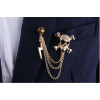 P-0327  2016 Fashion Gold/Silver Plated Punk Crystal Rhinestone  Skull Brooch Pins  Chain  Men Brooches  Jewelry
