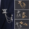 P-0327  2016 Fashion Gold/Silver Plated Punk Crystal Rhinestone  Skull Brooch Pins  Chain  Men Brooches  Jewelry