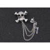 P-0327  2016 Fashion Gold/Silver Plated Punk Crystal Rhinestone  Skull Brooch Pins  Chain  Men Brooches  Jewelry