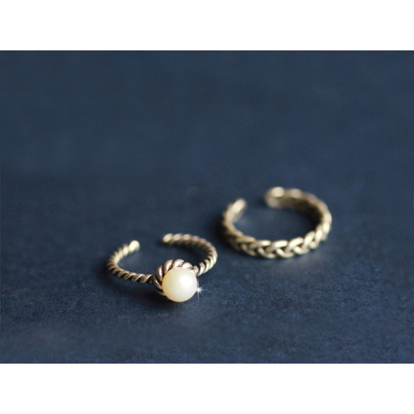 R-1349  2016 Fashion stainless steel spiral pearl 2 rings set trendy jewelry