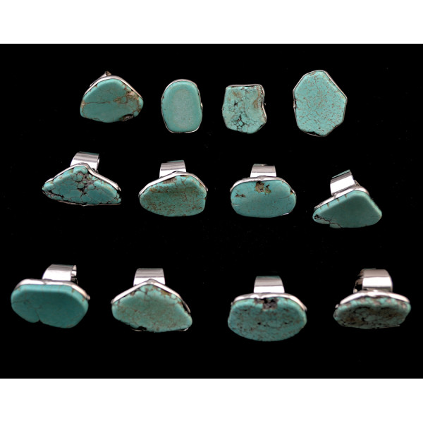 R-1358 Bohemian Fashion silver plated irregular turquoise beads finger ring jewelry