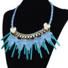 N-6225  Handmade Boho Style 3 Colors Option Resin  Beads Choke Fashion Pendant Statement Necklace Carved Flowers and Leaves Rope Chain Necklace