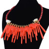 N-6225  Handmade Boho Style 3 Colors Option Resin  Beads Choke Fashion Pendant Statement Necklace Carved Flowers and Leaves Rope Chain Necklace
