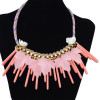 N-6225  Handmade Boho Style 3 Colors Option Resin  Beads Choke Fashion Pendant Statement Necklace Carved Flowers and Leaves Rope Chain Necklace