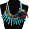 N-6226 Bohemia Handmade Gold Plated Multilayers Chain Resin Beads Choke Pendant Statement Necklace Cherry Bow Yarn Necklace 3 Colors