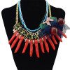 N-6226 Bohemia Handmade Gold Plated Multilayers Chain Resin Beads Choke Pendant Statement Necklace Cherry Bow Yarn Necklace 3 Colors