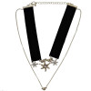 N-6235 Korea Fashion Black Pink Leather Chain Choker Necklace Flower Crystal 2 Chains Necklace Jewelry