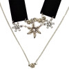 N-6235 Korea Fashion Black Pink Leather Chain Choker Necklace Flower Crystal 2 Chains Necklace Jewelry