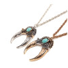 N-6231 Bohemian Style Gold Silver Chain Natural Turquoise Beads Carved Flower Pendant Necklace Women Jewelry