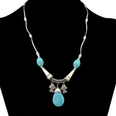 N-6237 Vintage Boho   Turquoise  Stone Beads  Silver Plated Chain Charm Neckalce with Fish Shape Pendant Choker Bib Necklace for Women