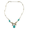 N-6237 Vintage Boho   Turquoise  Stone Beads  Silver Plated Chain Charm Neckalce with Fish Shape Pendant Choker Bib Necklace for Women
