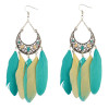 E-3784 Fashion bohemian style crescent pendant feather tassel dangle earrings jewelry