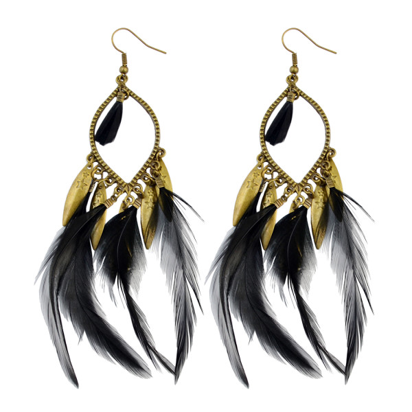 E-3783 Fashion bohemian style crescent pendant feather tassel dangle earrings jewelry