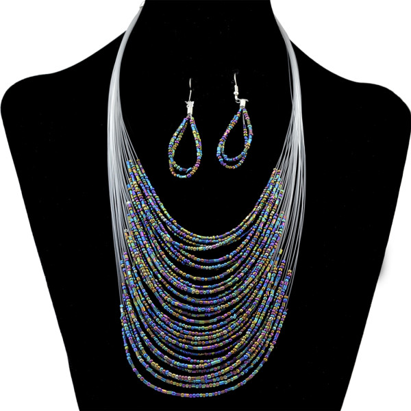 N-6254 Bohemia Women Multilayer Necklace Earring Resin Beads Necklace Jewelry Set 6 Colors