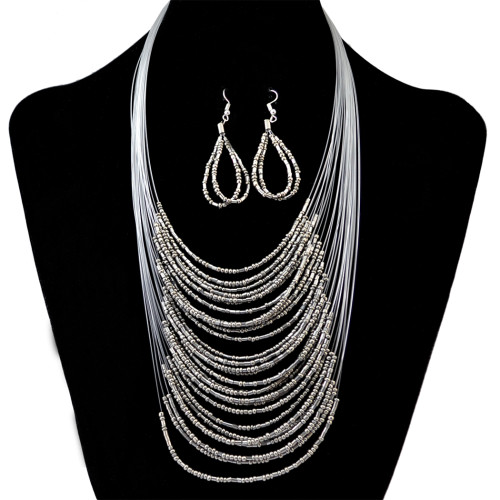 N-6254 Bohemia Women Multilayer Necklace Earring Resin Beads Necklace Jewelry Set 6 Colors