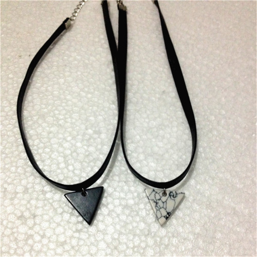 N-6244 Fashion Collar Black Leather Rope Chain Triangle Pendant Choker Necklace Women Jewelry