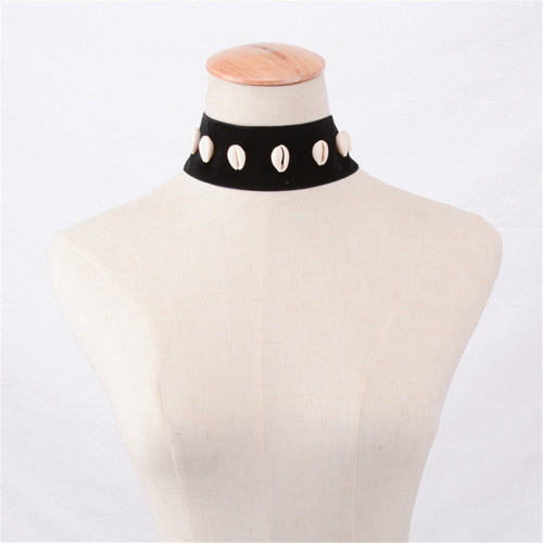 N-6247 Women Fashion Silver Plated Nylon Rope Shell Statement Choker Necklace