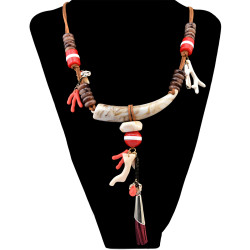 N-6253 3 Colors Ethnic Style Leather Chain Ivory Fashion Necklaces & Pendants Leaf Antlers Resin Beads Necklace Women Jewelry