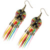 E-3786 New Fashion European Muti Resin Beads Small Round  Feather Tassel Long Dangle Earrings for Women Jewelry