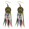 E-3786 New Fashion European Muti Resin Beads Small Round  Feather Tassel Long Dangle Earrings for Women Jewelry