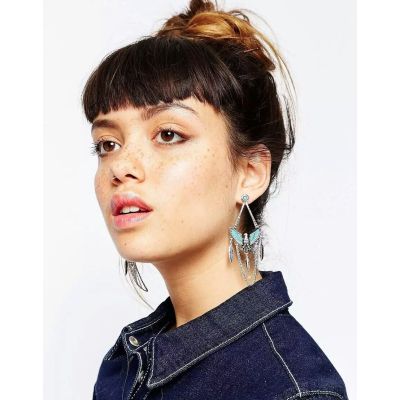 E-3782 Bohemian Style tibetan silver plated pigeon pendant leaf tassel dangle earrings jewelry
