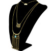N-6252  Bohemian 3 Multilayers Gold Silver Plated Long Tessel Chain Pendant Natural Turquoise Beads Necklace