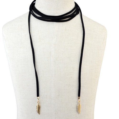 N-6246 Vintage Fashion Simple  Black Long Leather Chain Pendant Necklace Jewelry