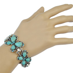 B-0720 Bohemian Style Silver Bracelet Turquoise Buteerfly Crystal Bangle Bracelet Jewelry