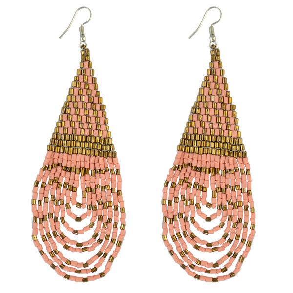 E-3790   Bohemian Resin Beads with Charms Long Pendant Silver Plated Earring  Drop Dangle Hook Earrings 4 Colors