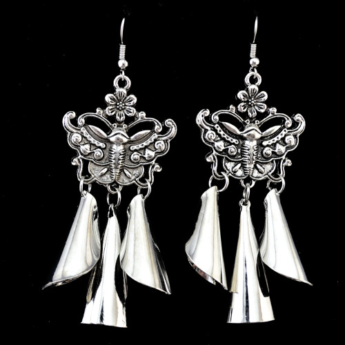 E-3789   Newest Fashion  High Quality Vintage Silver Plated  Metal Butterfly  /Flower /leaf Shape Long Tassel Drop Earrings Jewelry for Women