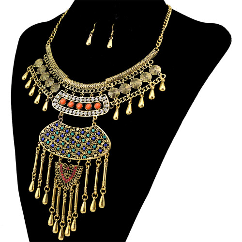 N-6257   Bohemian tibetan silver Bronze plated crystal resin beads statement pendant necklace