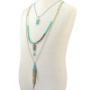 N-6261 Bohemian Vintage 3 Multilayers Long Chain Pendant Beads Owl Leaf  Natural Turquoise Necklace