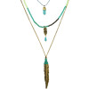 N-6261 Bohemian Vintage 3 Multilayers Long Chain Pendant Beads Owl Leaf  Natural Turquoise Necklace