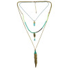 N-6261 Bohemian Vintage 3 Multilayers Long Chain Pendant Beads Owl Leaf  Natural Turquoise Necklace