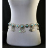 N-6266 Bohemian  Summer Beach Carved Flower Tribal Gypsy Silver Plated Alloy Coin Tassel Waist Chain Beads Natural Turquoise Belly Body Chain