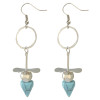 E-3792  Bohemian Tibetan Silver Plated Turquoise Conical Pendant Tassel Drop Dangle Fish Hook Beaded Earring