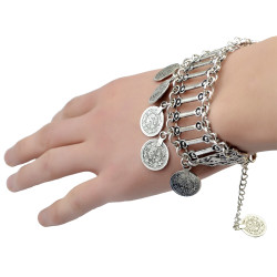 B-0729 Vintage Silver Plated Bracelet Carving Hollow Out Coin Bangle Bracelet for Women Jewelry