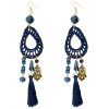 E-3793  Bohemian Style Weave Rope Hook Earring Resin Beads Hand Shape Tassel Long Earrings For Women Jewelry