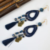 E-3793  Bohemian Style Weave Rope Hook Earring Resin Beads Hand Shape Tassel Long Earrings For Women Jewelry