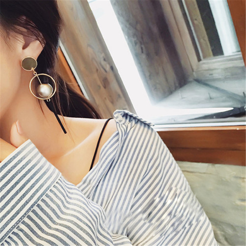 E-3797 Korea Fashion Dangle Earring Silver Gold Plated Charming Pearl Long Earring for Women Jewelry