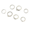 R-1364   7pcs/set New Fashion European  Style Silver Plated Design GreenTurquoise Bead and Synthetic White Crystal Nail Midi Finger Rings for Girl&Lady Jewelry
