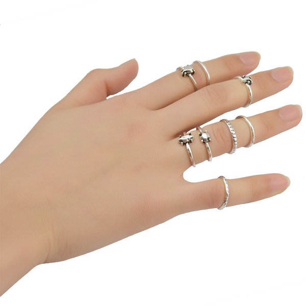 R-1362   7 Pcs/set Fashion Vintage Knuckle Nail Midi Ring Set Hollow Rhinestone Love Christmas Gift