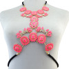 N-6279   Vintage Fashion Summer Beach Leather Chain Charm Sexy Body Chain Resin Flower Crystal Rhinestone Necklace Women Jewelry