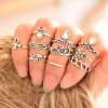 R-1361   10Pcs/set Fashion Vintage Rhinestone hollow out Knuckle Nail Midi Ring Set  jewelry