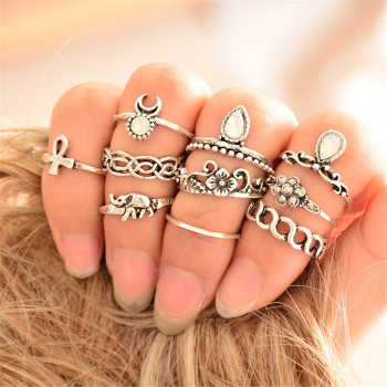 R-1361   10Pcs/set Fashion Vintage Rhinestone hollow out Knuckle Nail Midi Ring Set  jewelry