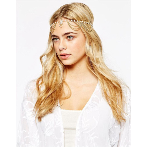 F-0332 European style gold plated head chain cool metal tassels  headband hair jewelry