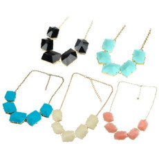 N-4251 Fashion 6colors Arrival Gold Tone Metal Resin Gem Choker Bib Necklace