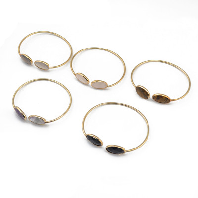 B-0746   Fashion Gold Plated Adjustable Cuff Bangle Natural Stone Bracelet 6 Colors