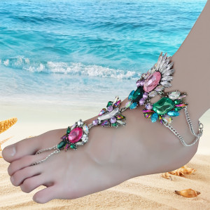 B-0744   Bohemian Gypsy  Charm Crystal Rhinestone Flower Beads  Beachy Anklet for Women Jewelry