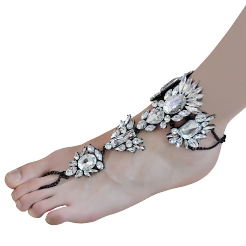 B-0744   Bohemian Gypsy  Charm Crystal Rhinestone Flower Beads  Beachy Anklet for Women Jewelry